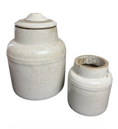Macomb Pottery Primitive Stoneware Pantry Jar Pair (LR)