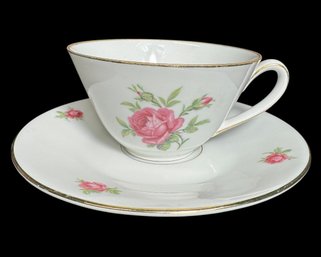 Zeh Scherzer Bavarian Pink Rose Teacup & Saucer Pair