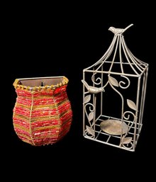 Metal Birdcage Candle Holder & Moroccan Beaded Wall Sconce Candle Holder
