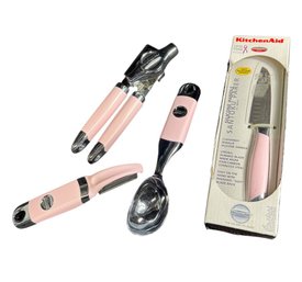 Kitchen Aid Pink Can Opener, Icecream Scoop, Potato Peeler & Santoku Parer Knife