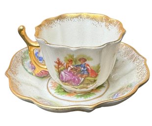 Limoges French Miniature Gilded Rim Tea Cup And Saucer (LR)