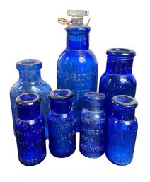 Cobalt Blue Glass Bottles 7pc (LR)