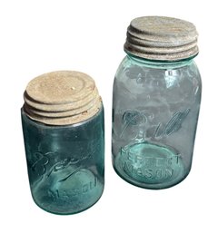 Antique Blue Aqua Ball Jar Pair (LR)