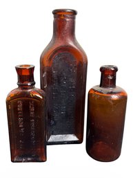 Old Amber Glass Bottles 3pc (LR)