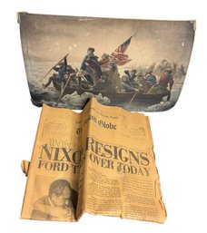 Nixon Resigns Boston Globe Newspaper & Washington Crossing The Delaware Print On Board (LR)