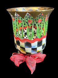 Mackenzie Childs Painted Glass Hurricane Candle Holder