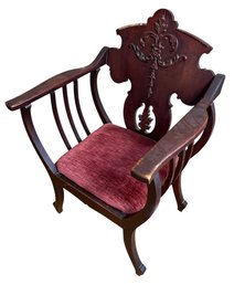 Floral Carved Wooden Saddle Chair (DR)