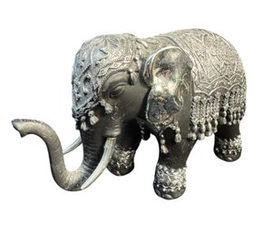 Silver Adorned Indian Elephant Figurine