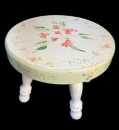 Floral & Bumblebee Painted Wooden Stool