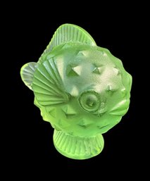 Lalique Green Art Glass Pufferfish Figurine