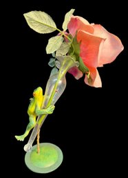Frog Holding Glass Bud Vase