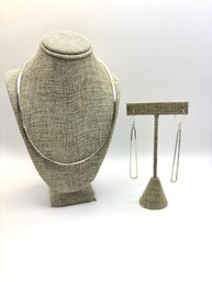 Silver Choker And Silver Toned Earrings