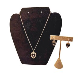 Hearts Enamel And Crystal Pendant Necklace And Earrings
