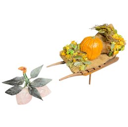 Byers Choice Fall Pumpkin Wheelbarrow & Chinese Stone Decor