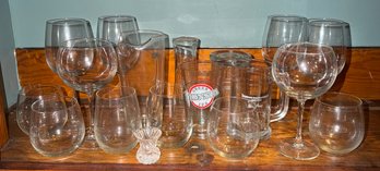 Shelf Full Of Assorted Drinking Glasses & Barware (DR)