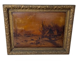 Antique Art Print On Board In Ornate Gold Tone Frame (DR)