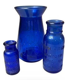 Cobalt Blue Glass Vase & Small Bottles 3pc (DR)