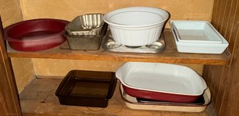 Two Shelves Of Assorted Bakeware Pyrex, Corningware & More! (DR)