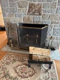 Fireplace Tools Andirons Screen Brass Rail Fender Log Carrier