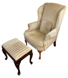 Queen Anne Style Upholstered Wingback Chair With Matching Ottoman (LR)