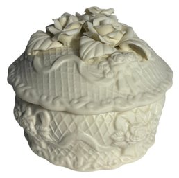 Ceramic Off White Floral Trinket Box (LR)