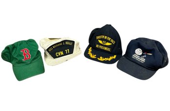 Boston Red Sox & Vintage Military Baseball Hats 4pc
