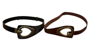 Artsy Genuine Leather & Etched Metal Statement Belt Pair