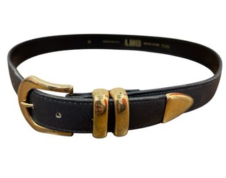 A. Brod Black Leather & Brass Buckle Belt