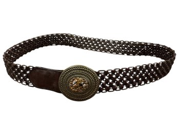Braided Leather Belt With Gemstone Buckle