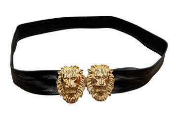 Gold Tone Double Lions Head Belt