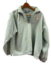 Bold Spirit Mint Floral Embroidered Quarter Zip Sweater
