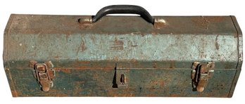 Vintage Green Metal Tool Box W/ Assorted Tools (BLR)