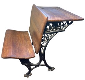 Folding Wooden Desk On Scrolled Iron Base Antique