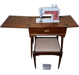 Matching Walnut Singer Sewing Machine Cabinet & Sewing Storage Stool