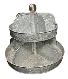 Galvanized Metal Double Tiered Spinning Serving Tray (B)