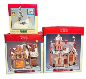 Lemax Christmas Caddington Village Porcelain Church & Giftshop With Animated Snow Angel (B)