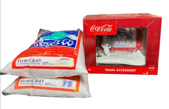 Coca Cola Polar Bear Train Accessory & Two Bags Of Artificial Winter Snow (B)