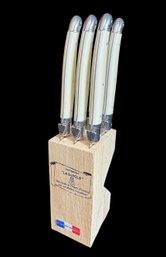 Laguiole French Steak Knife Block 6pc Set Pearl Handle