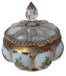 Fenton Milk Glass Charleton Rose Powder Jar With Lid (DR)
