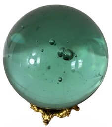 Decorative Green Art Glass Bubble Sphere On Stand (DR)