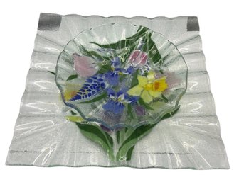 Fused Floral Art Glass Plater And Bowl (DR)