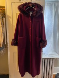 Harve Benard Collection Wool Coat With Fur Hood/cuffs  (l)