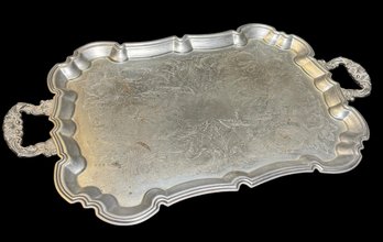 Art Nouveau Silver Tone Footed Serving Tray With Handles (B)