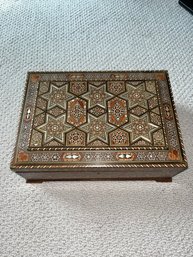 Vintage Wooden Jewelry Box W/ Mother Of Pearl (O)