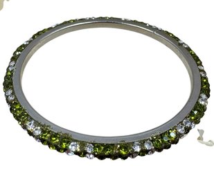 Green Jeweled Silver Tone Bracelet