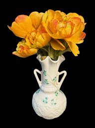 Belleek Shamrock Double Handled Vase Made In Ireland