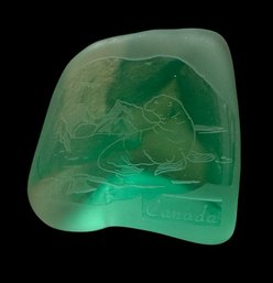 Canadian Inuit Green Etched Glass Seal Sculpture