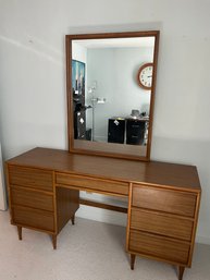 MCM 7 Drawer Wooden Desk W/ Attached Mirror (O)