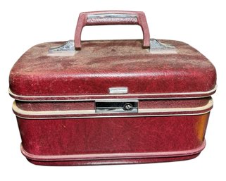 British Airways MCM Burgundy Hardcase Mirrored Cosmetic Travel Bag Locking With Key (B)