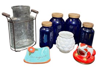 Cobalt Glass Jars, Elizabeth Arden Frog, Assorted Pottery & Ceramics (B)